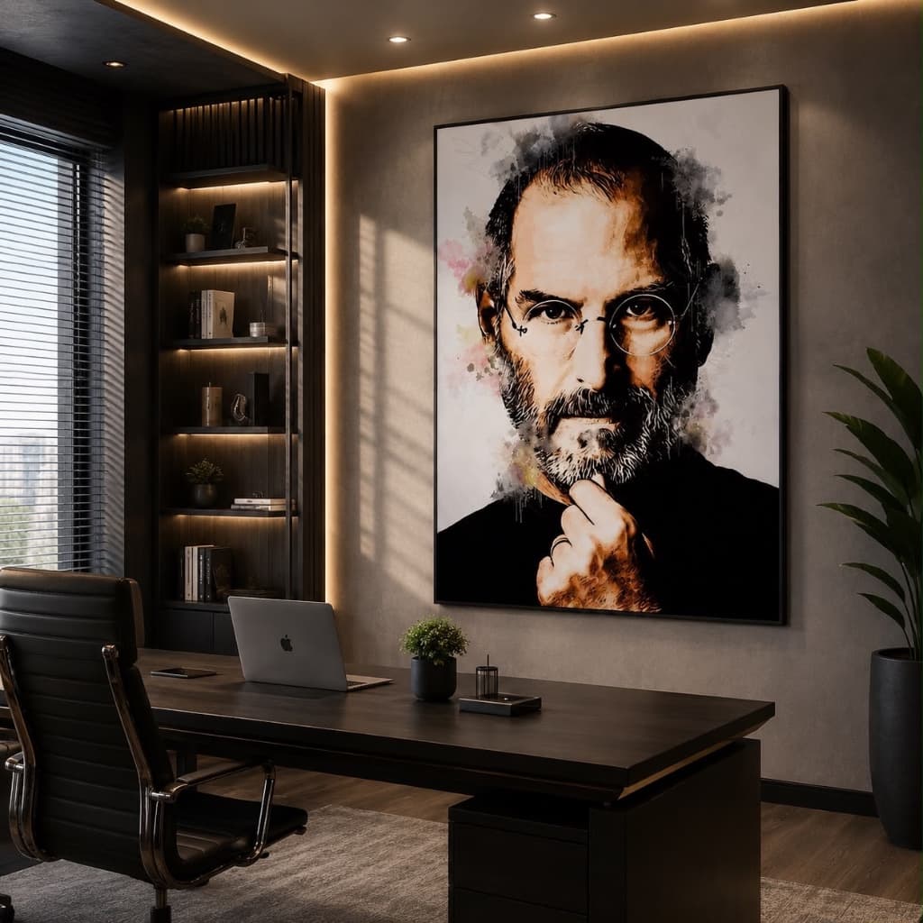 Quadro Decorativo Grande 60x80 Empreendedor Escritório Steve Jobs Tecnologia Para Quarto