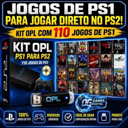 PS1 KIT/110 JOGOS PLAY1 NO PS2 OPL MEMORY CARD + PENDRIVE/POPSTARTER