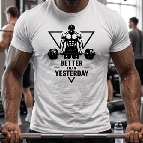 Camiseta Algodão T-shirt GYM ACADEMIA Melhor que Ontem Treino Força Disciplina Musculação