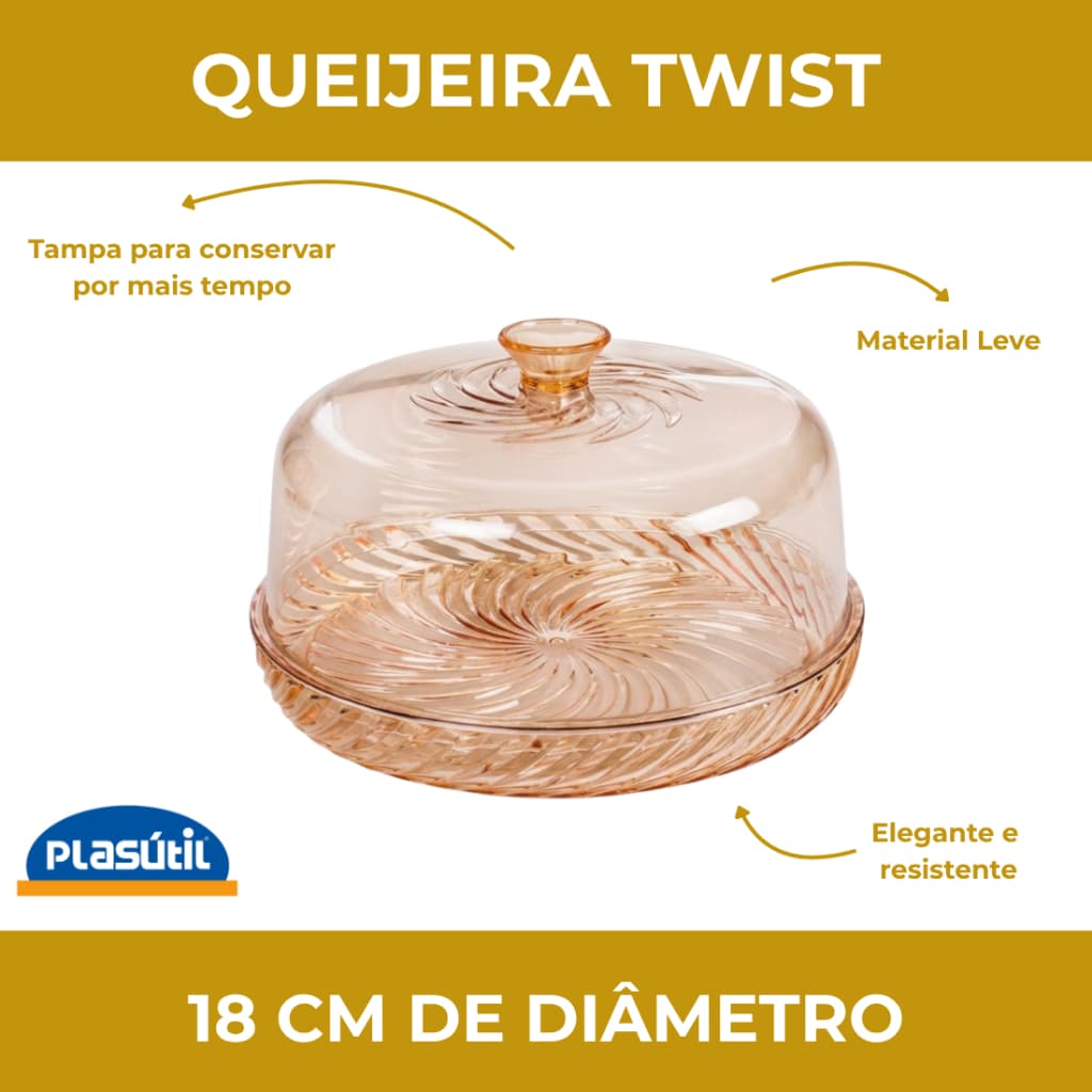 Queijeira Twist Âmbar com Tampa Plasútil Porta Queijo