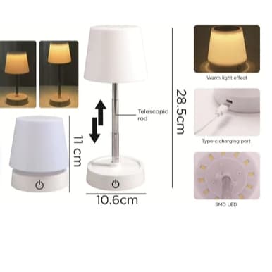 Luminária Retrátil com Toque Luz Quente LED Recarregável USB 1200mAh