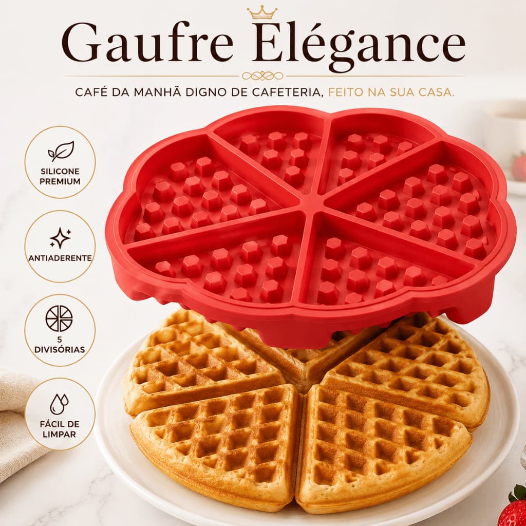 Forma de Silicone para Mini Waffle 5 Divisórias Antiaderente Resistente Forno e Micro-ondas Gaufre Élégance