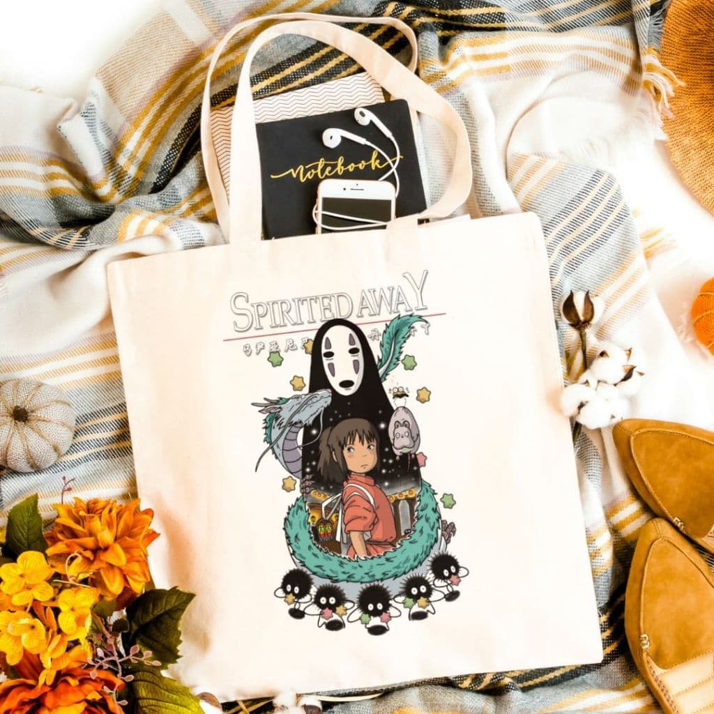 Ecobag A Viagem de Chihiro (Spirited Away) e Sem Rosto Sacola Algodão Cru 32x38cm