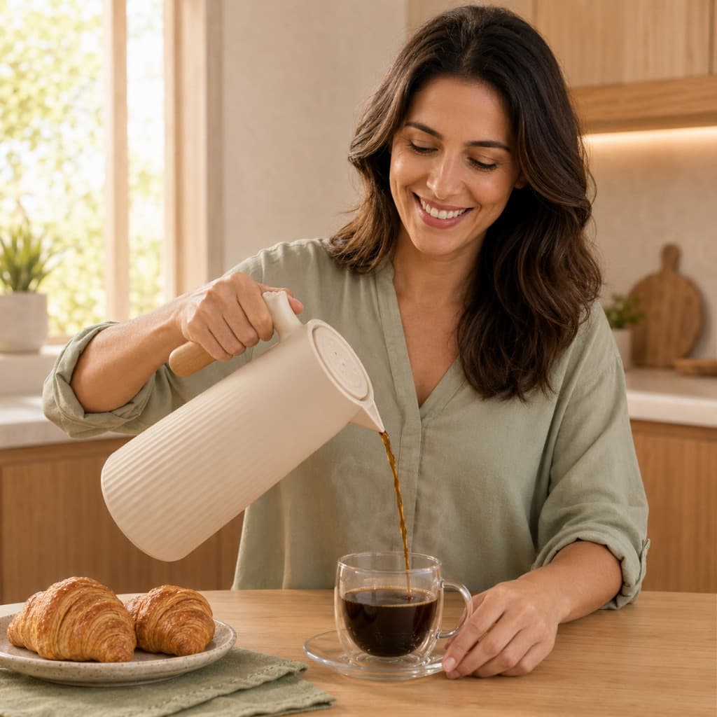 Garrafa Termica 1 Litro Cabo Madeira Café Chá Leite Mesa Posta Nórdica Gourmet