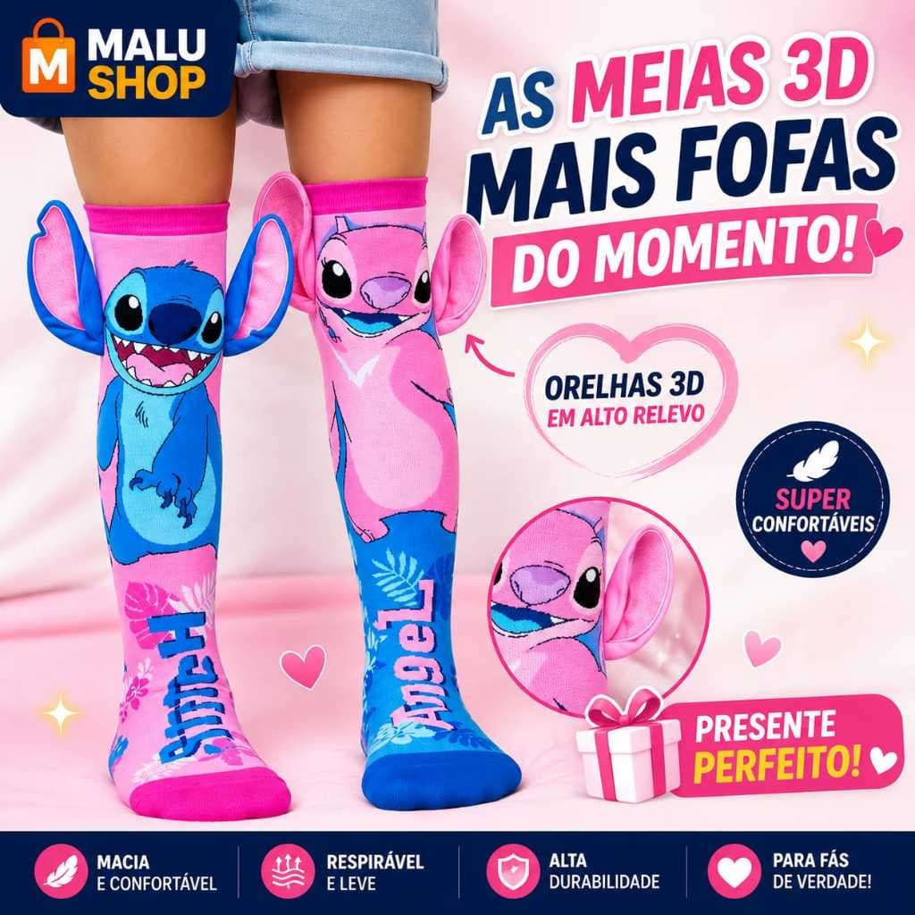 Meia 3D Maluca Crianças e Adultos Feminina Angel Cano Alto Inverno Orelhas em Alto Relevo Confortável Divertidamente