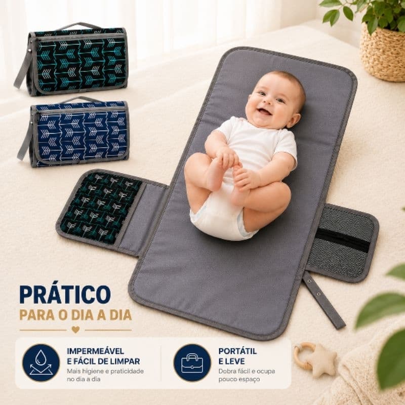 Trocador Portátil Bebê Impermeável Dobrável com Bolso, Macio com Espuma, RN lavável compacto com porta lenços e leve