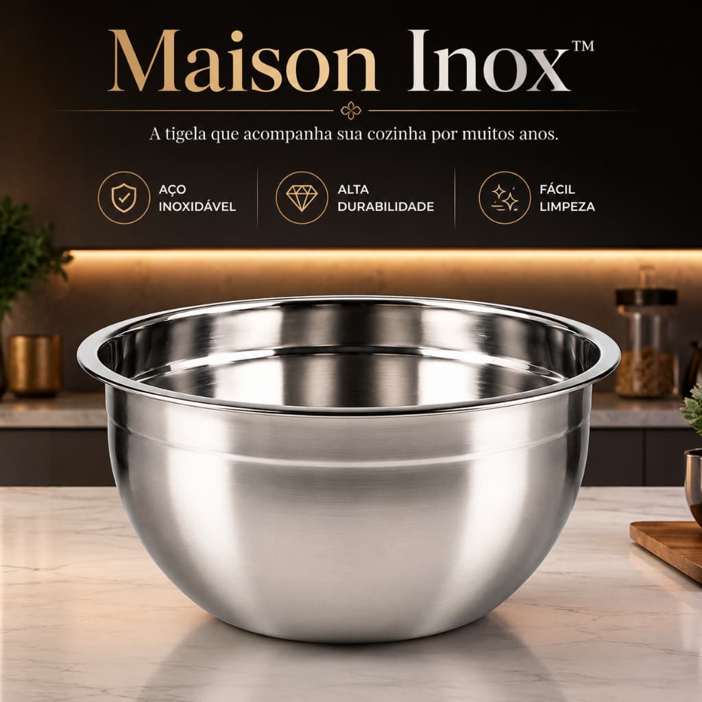 Maison Inox™ Tigela Inox 26cm Multiuso Profissional Bowl Aço Inoxidável Resistente para Cozinha