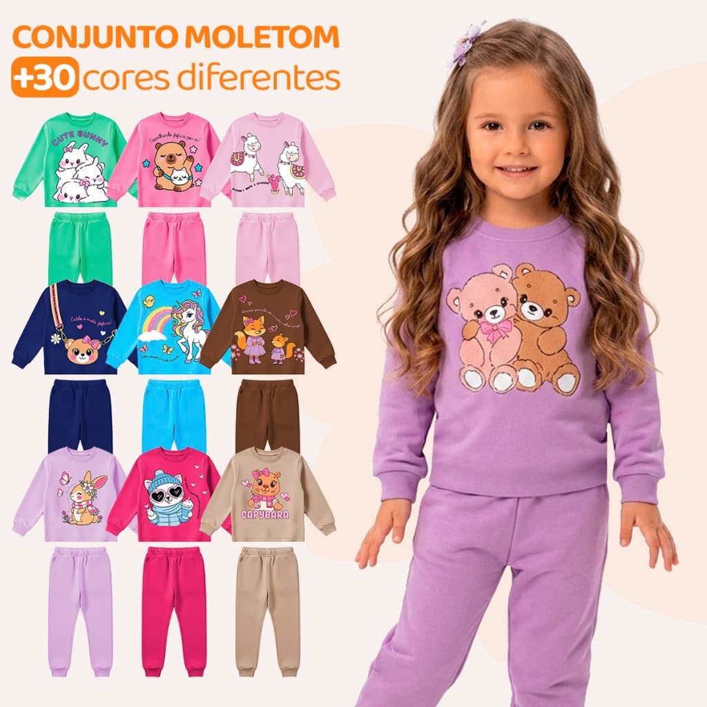 Kit Sortido 8 Peças de Roupas Feminino Infantil Inverno – 4 blusas casacos + 4 calças de 1 ao 10 – Kit 4 Conjuntos