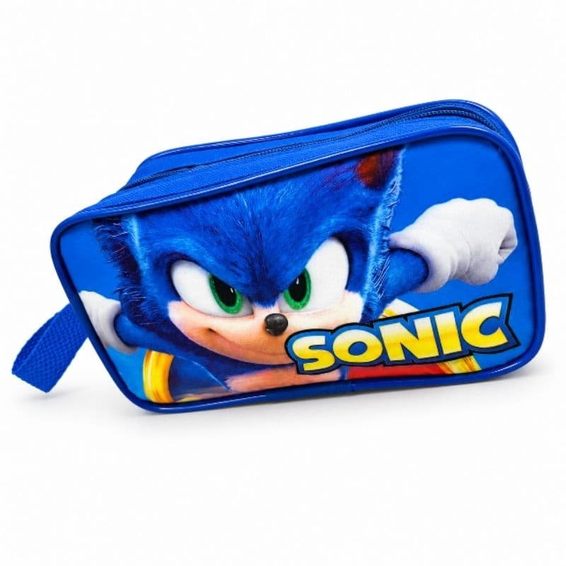 Estojo Escolar Sonic 2 Zíperes Grande Infantil Porta Lápis Organizador Resistente