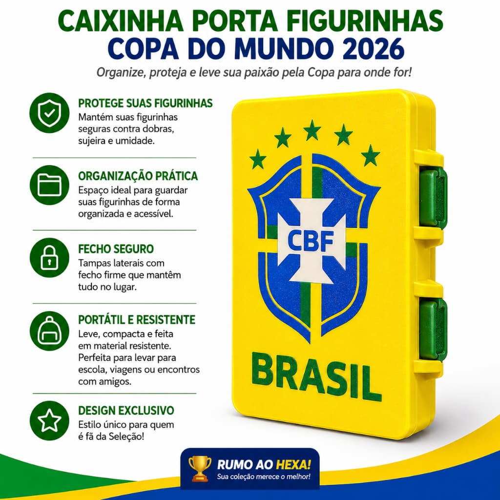Caixa Porta Figurinhas Copa 2026 Com  Organizadora Case Caixa Estojo