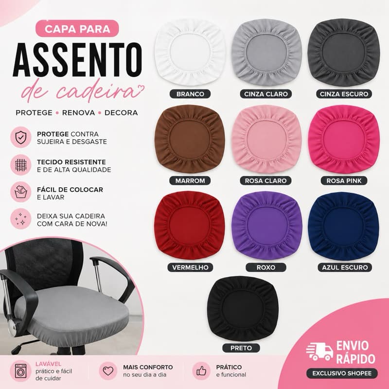Kit com 04 de Assento para Cadeira Gamer Universal — Elástica Premium — Várias Cores