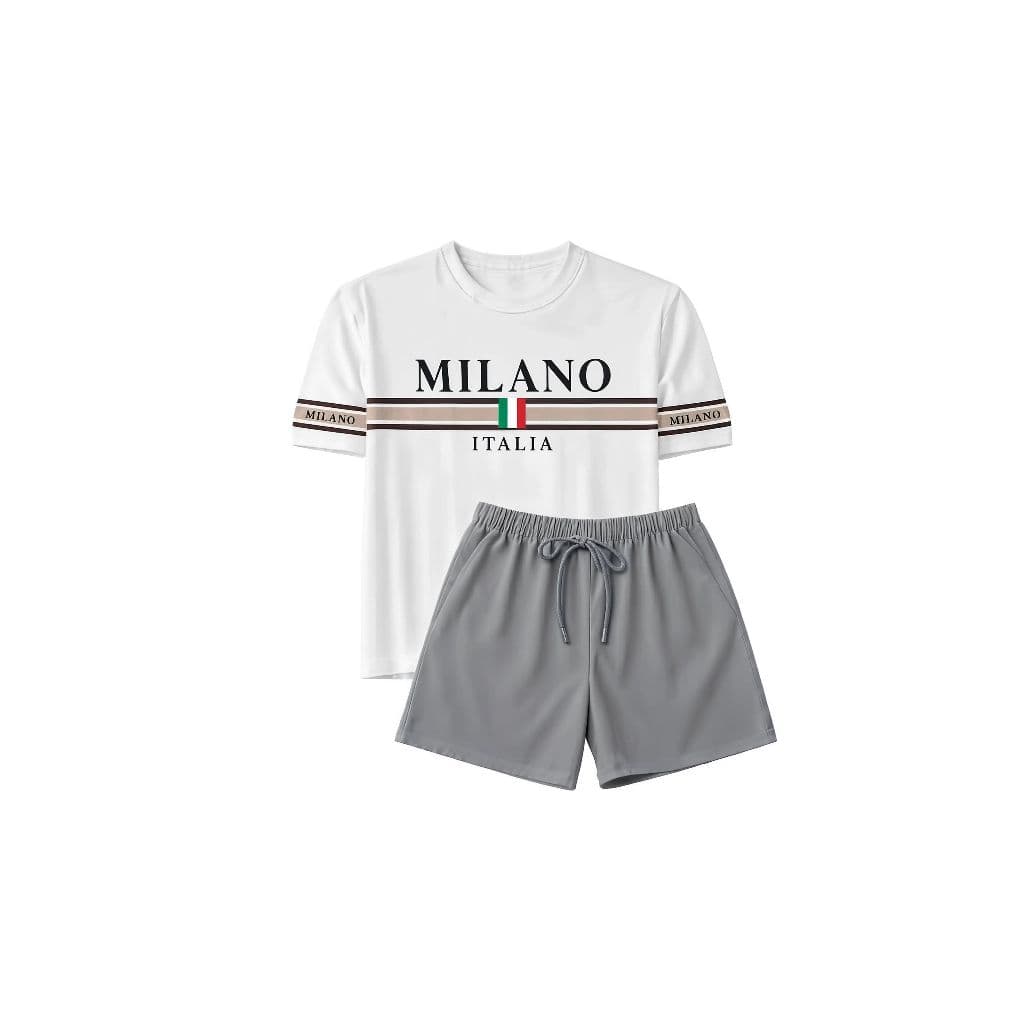 Conjunto Menino Camiseta Estampada MILANO + Bermuda Moletom Infantil Roupa Criança Verão Conjuntinho