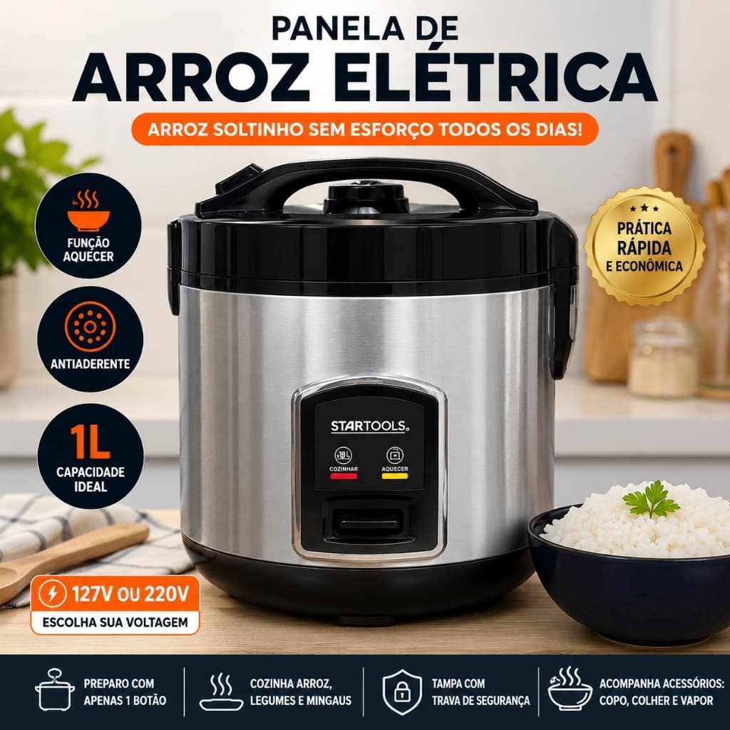 Panela de Arroz Elétrica 1L 127V/220V Antiaderente Cozinha e Aquece