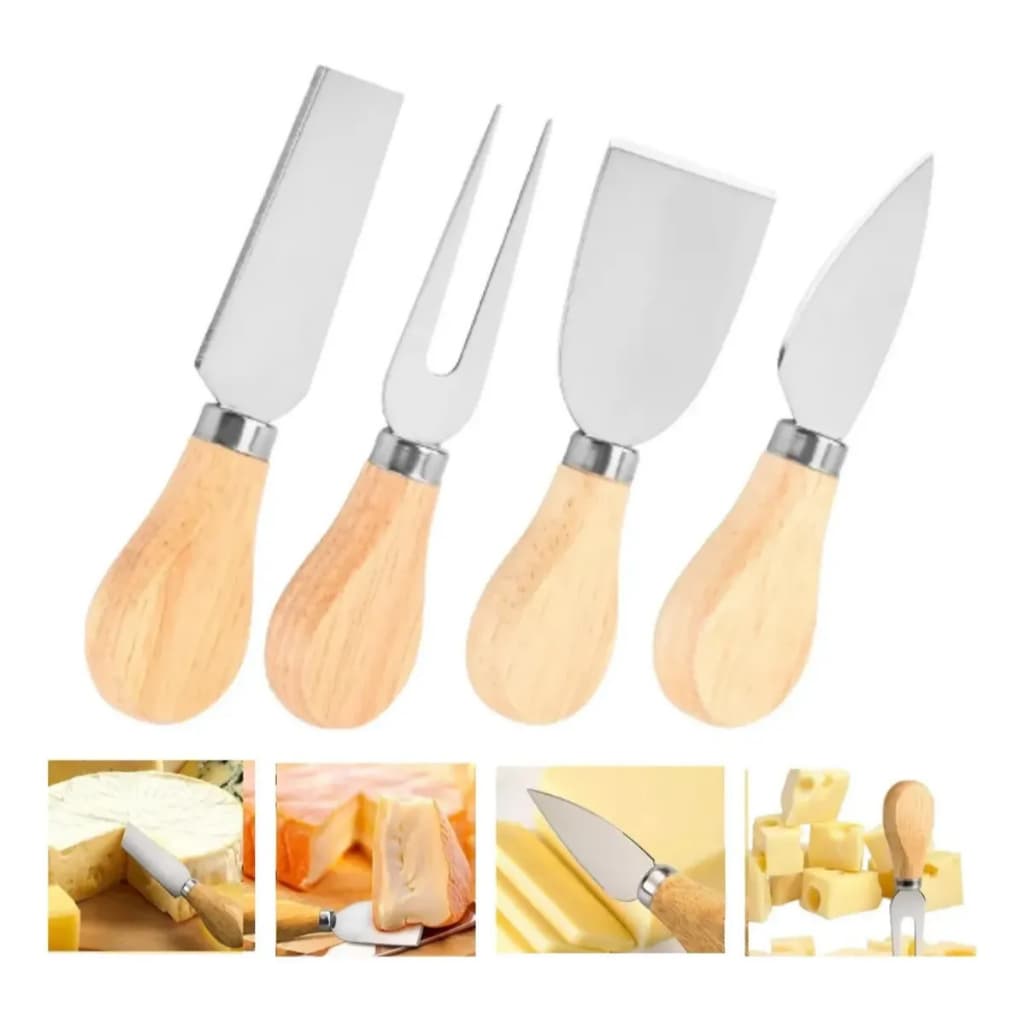 Conjunto Jogo P/ Cortar Queijo 4 Pçs Inox Kit Facas Espátula /Faca para queijo