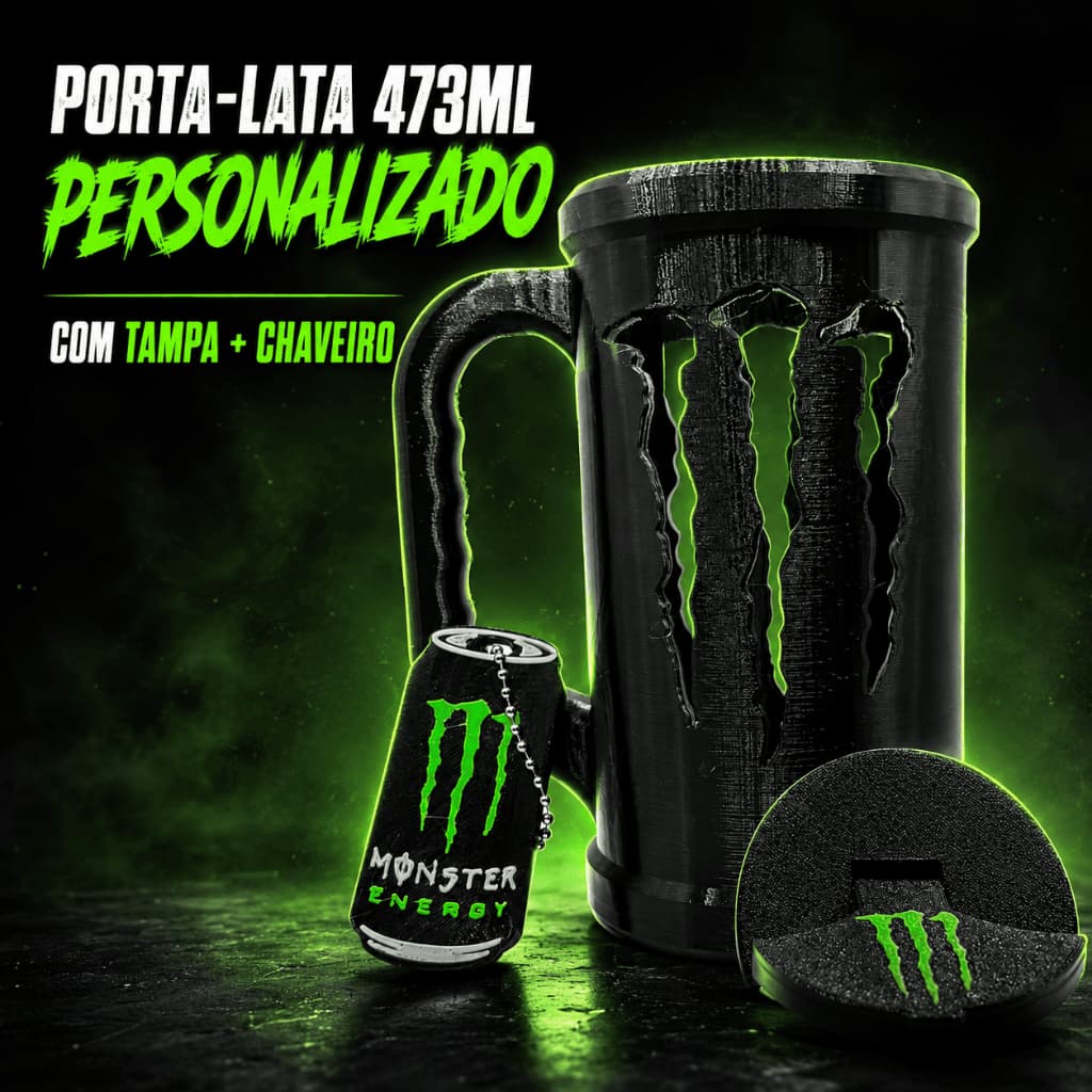 Porta-Lata 473ml Personalizado com Nome + Tampa e Chaveiro Abridor