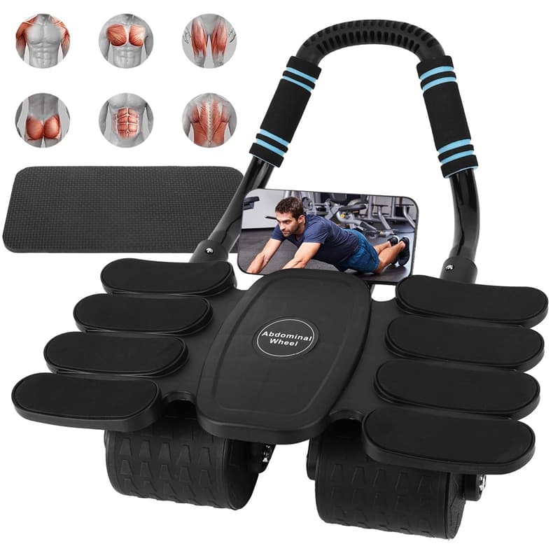 Roda Abdominal Automática com Retorno, Apoio para Cotovelos e Suporte para Celular – Equipamento de Ginástica para Casa