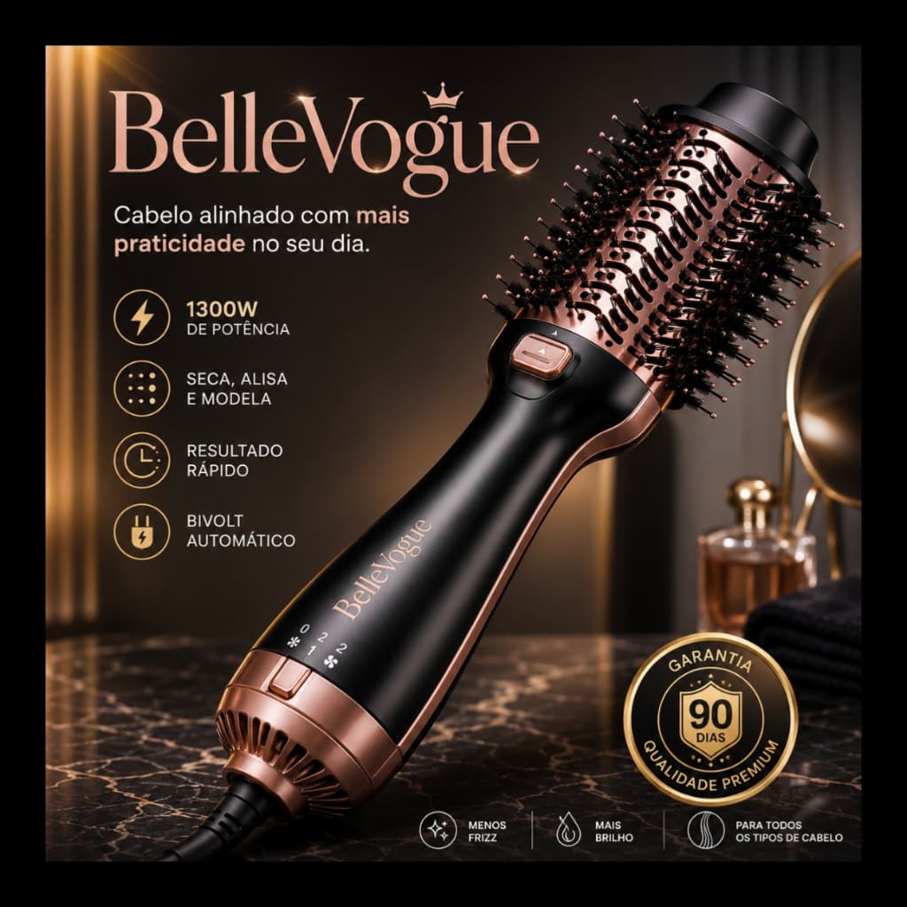 Escova Secadora BelleVogue 1300W Bivolt Modeladora Alisadora Profissional para Cabelos