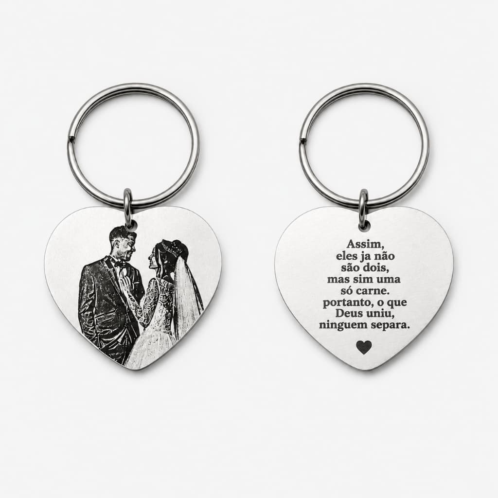 Chaveiro Personalizado Coração Foto Frase Aço Inox Gravação Laser Presente Casal Namorada Mãe