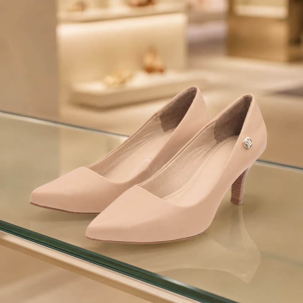 Scarpin Feminino Nude Bico Fino Salto Baixo 6,5cm Confortável Moda Premium Look Perfeito Fashion