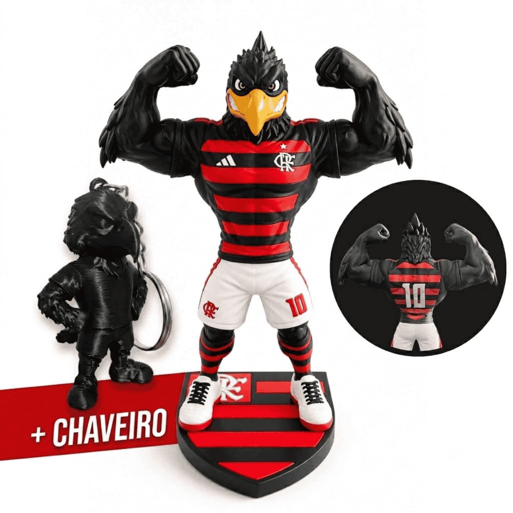 Mascote Urubu Flamengo Decoração Colecionável Presente Torcedor + Chaveiro