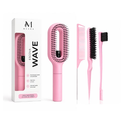 Escova 2 em 1  Spray Integrado WAVE MESHA e Kit Penteados Baby Hair Penteado Alinhado para Todos os Tipos de Cabelo