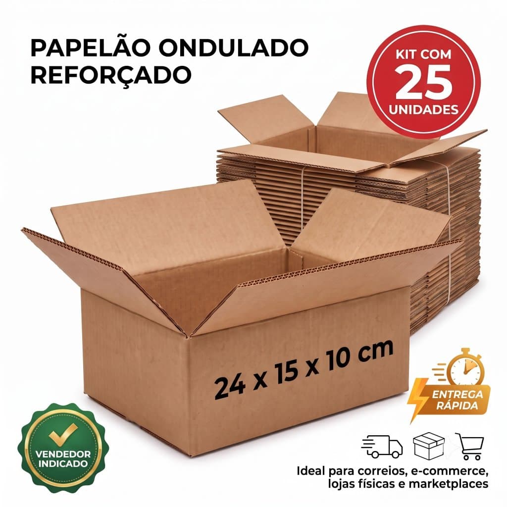 Kit 25 Caixas De Papelão 24x15x10 Envios Correios E-commerce