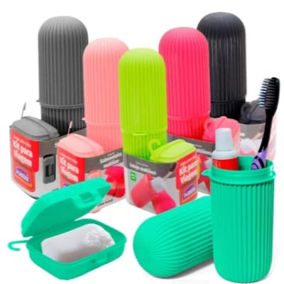 Kit Para Viagem Porta Escova + Saboneteira Multiuso Plaútil | Porta Escova + Saboneteira | Kit Higiene Viagem Prático