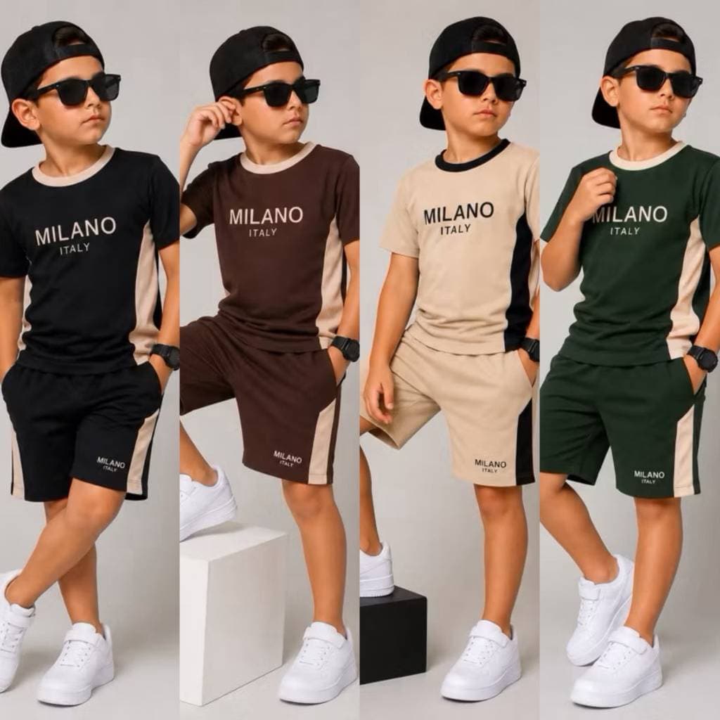 Conjunto Infantil Juvenil Menino Camisa +Short Moletinho Premium Milano Veste 2 Ao 14 Anos Verão