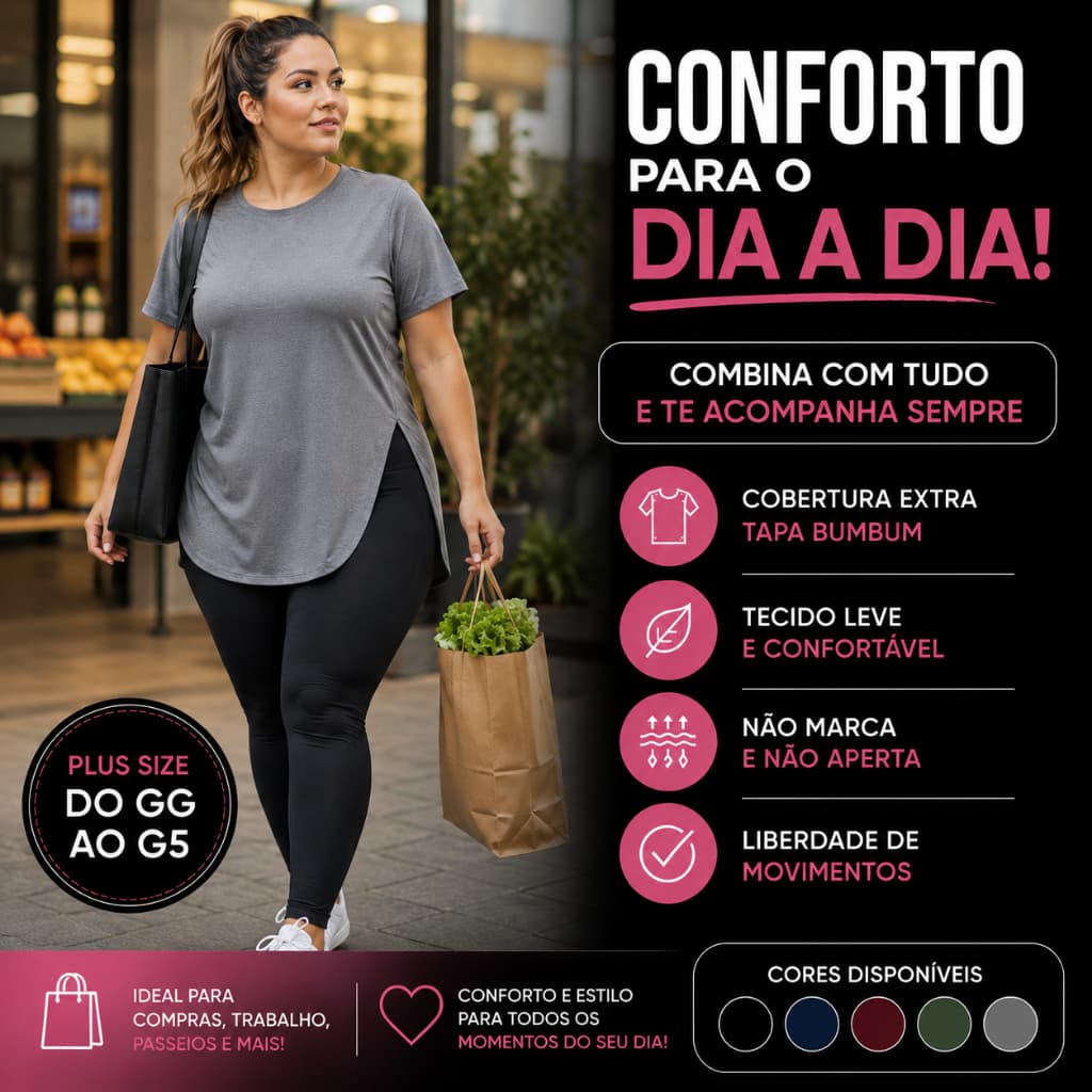 Vest Legging Tapabumbum Plus Size Feminina Dia a Dia Camiseta  Longa Confortavel Dia a Dia Academia
