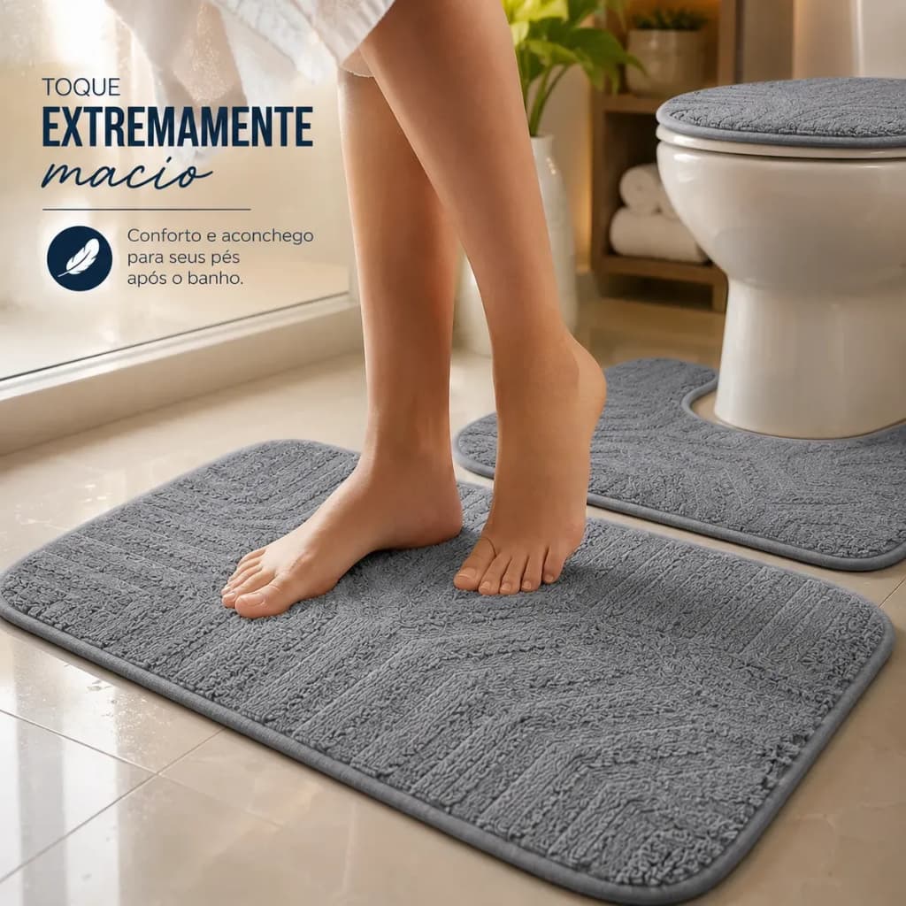 Jogo De Tapete Pra Banheiro 3 Peças Absorvente Antiderrapant Jogo De Tapete Pra Banheiro 3 Peças Absorvente Antiderrapa