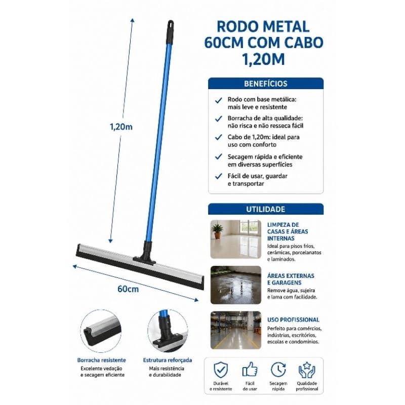 Rodo 60cm Alumínio com Cabo e 2 Borrachas