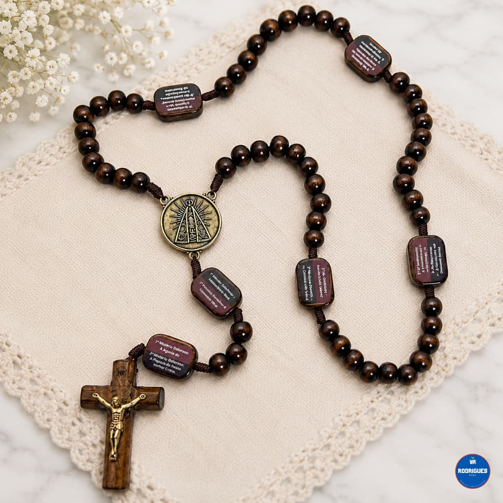 Terço Da Contemplação Dos Mistérios Madeira Nossa Senhora Aparecida ou São Bento