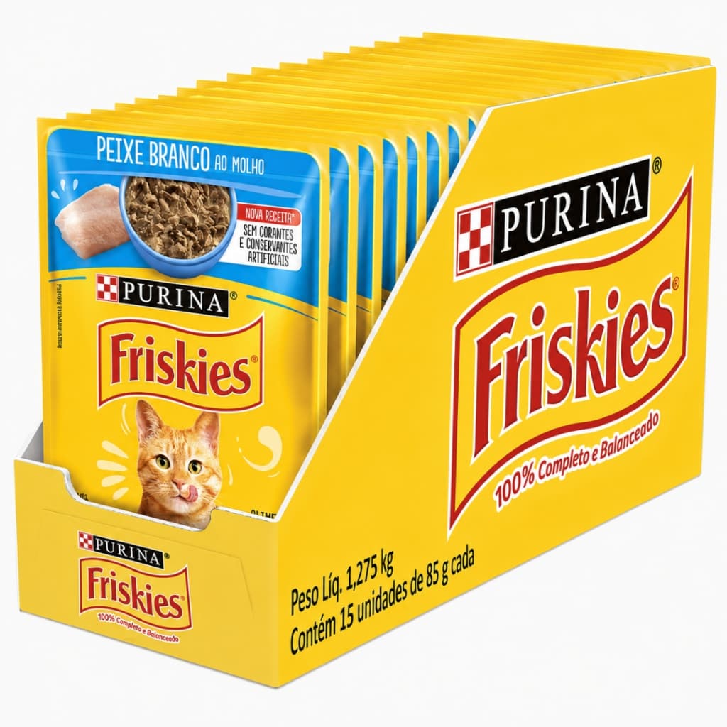 Kit 15 Unidades - Sachê Friskies Peixe Branco ao Molho 85g - Alimento Úmido para Gatos