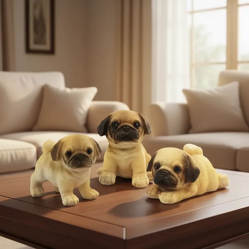 Enfeite Decorativo De Resina Trio De Mini Cachorros Pug