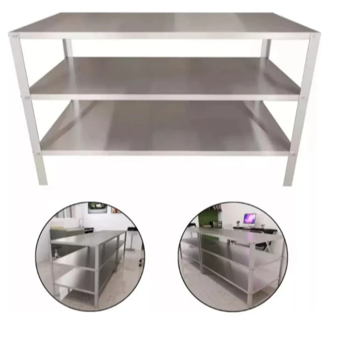 Mesa Inox Bancada 3 Prateleiras Inoxidavel Cozinha Robusta