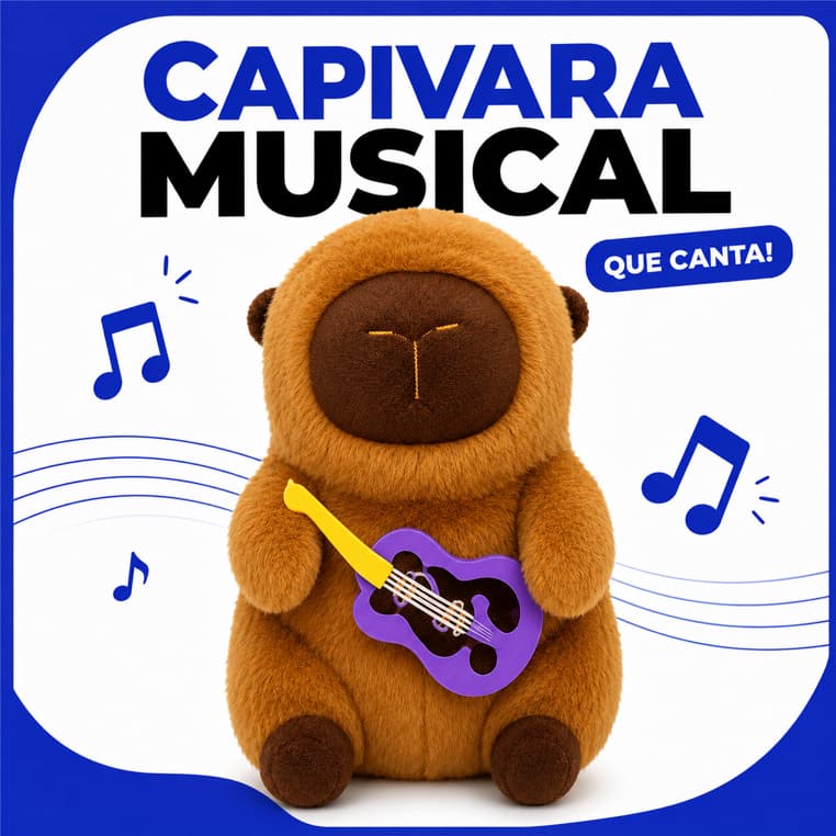 Capivara que canta Bichinho de Pelúcia Musical 25cm Brinquedo Coleção - Ursinho Antialérgico