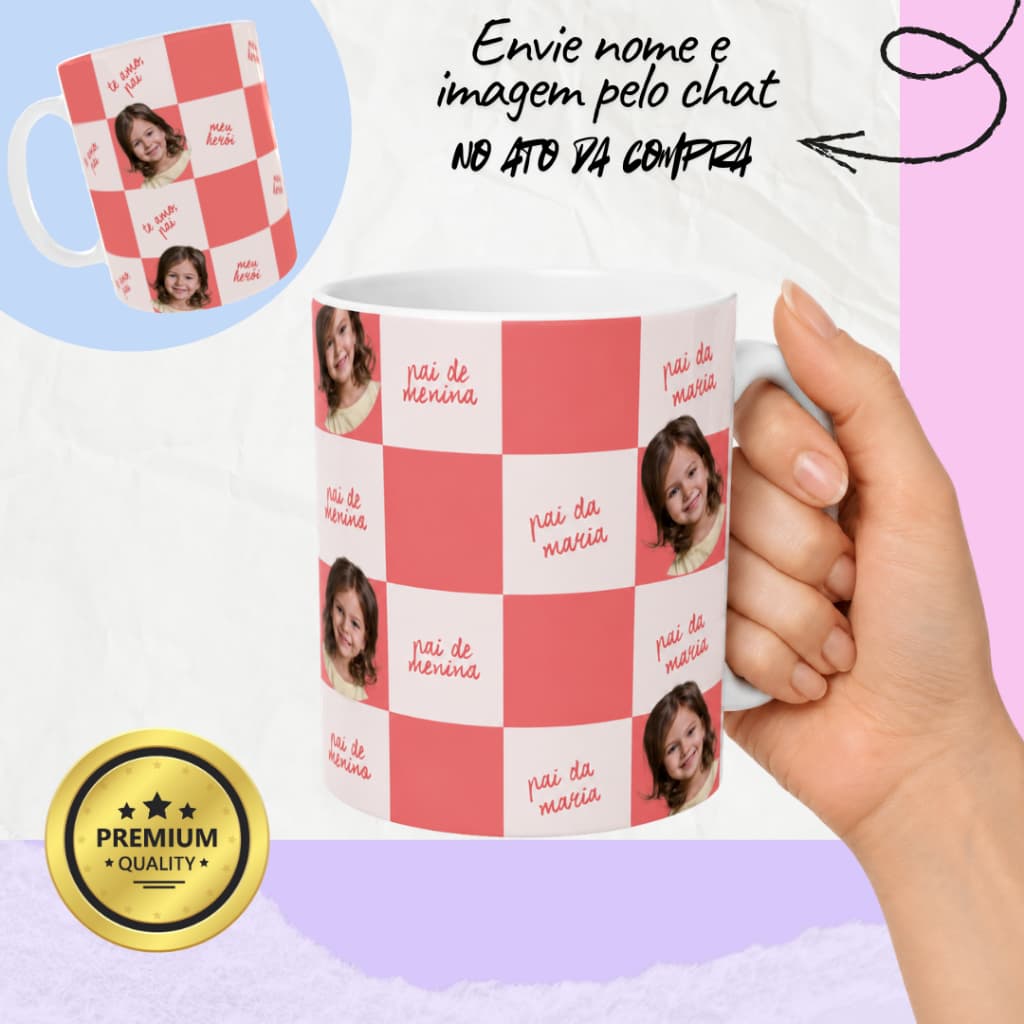 Caneca Porcelana Personalizada Pai de Menina Xícara Pai Personalizada Foto Presente Dia dos Pais