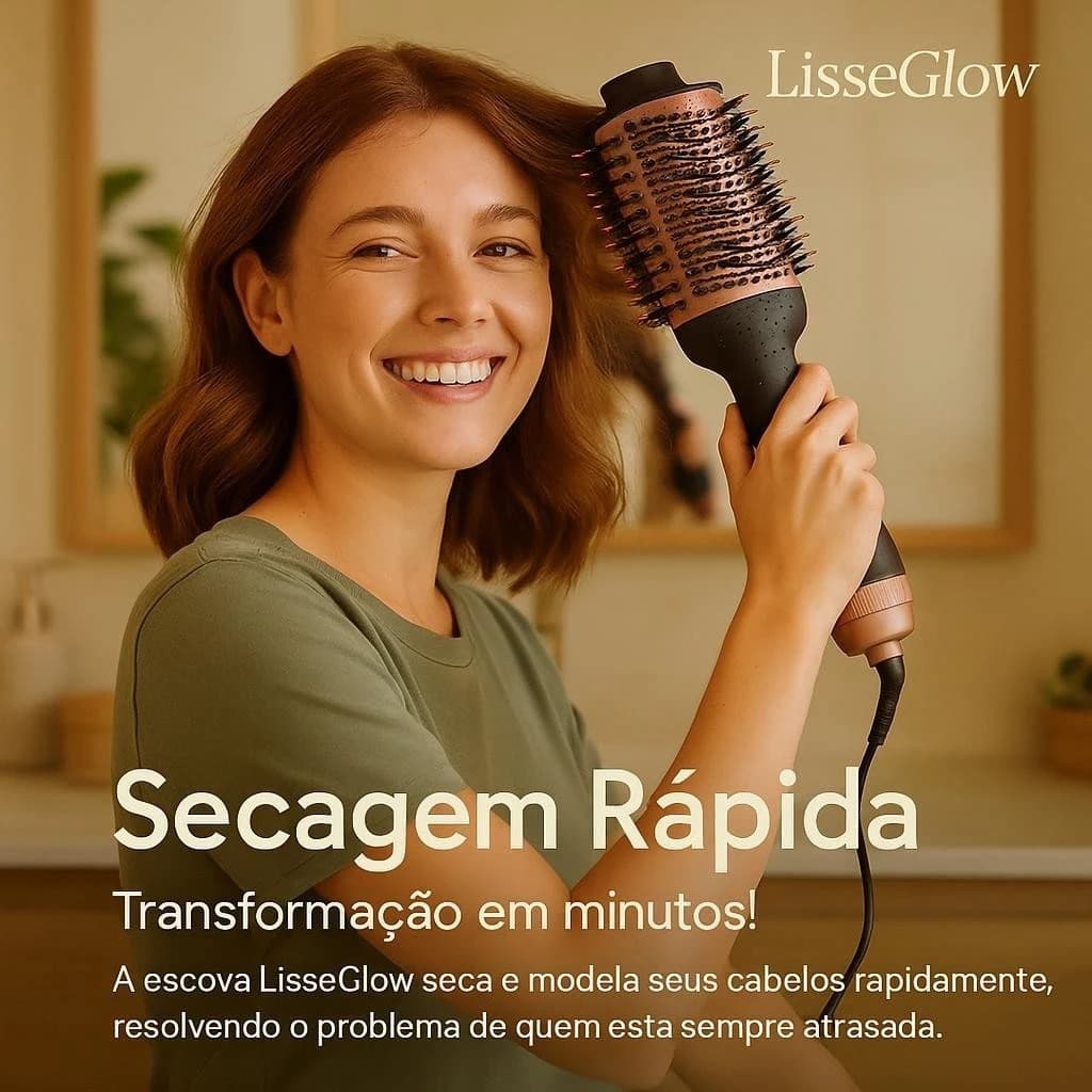 Escova Secadora Modeladora de Cabelo 3 Temperaturas Sem Frizz Profissional Bivolt 1300W  220V Preta com Rosa