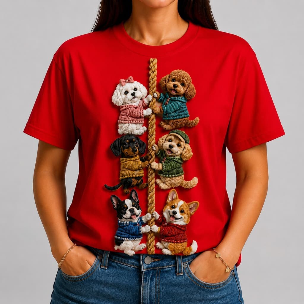 Camiseta Cachorrinhos Cut Feminina | 100% Algodão | Camiseta Casual Premium Moda Urbana Tendência