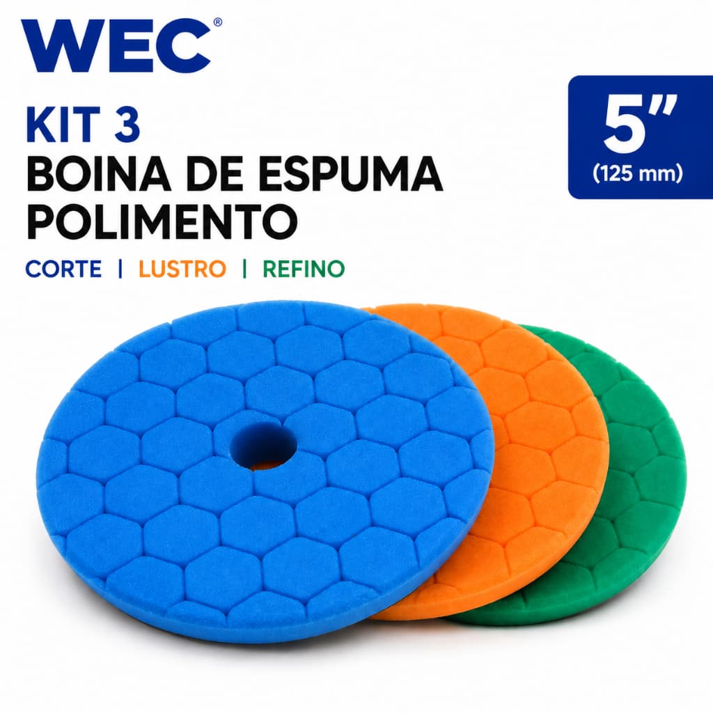 Kit 3  Boina De Espuma Polimento Corte Lustro Refino Boina Polimento Automotivo 5 Polegadas