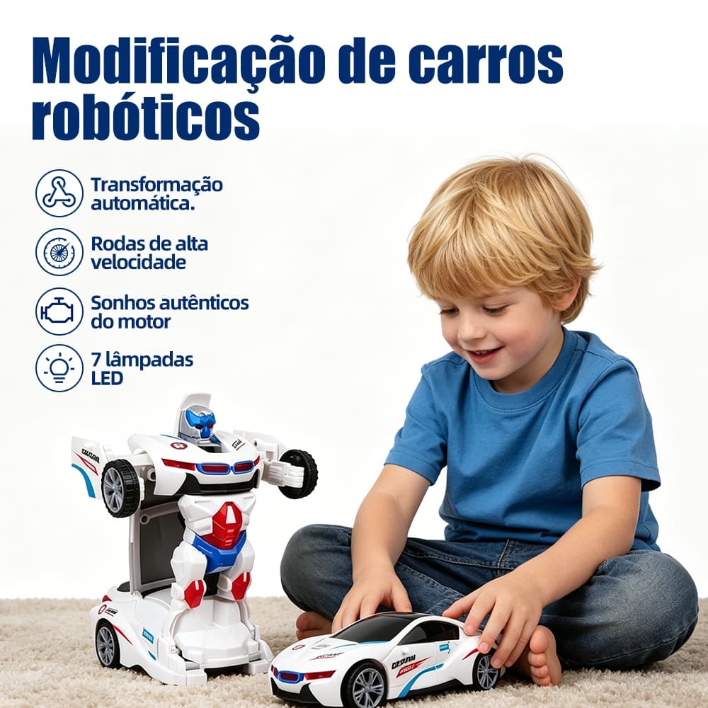 Kit1/ 2 Carrinhos Camaro Transformers Vira Robô Luz Som Bate Volta Brinquedo Infantil Menino