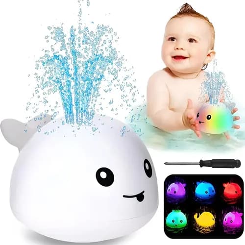 Brinquedo De Banho Baleia Esguicha Água Chuveirinho Com Luz