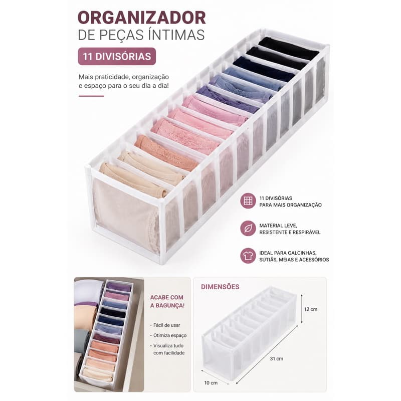 Organizador de Gaveta de Roupas Íntimas: Lavável, Durável e Espaçador Incluso
