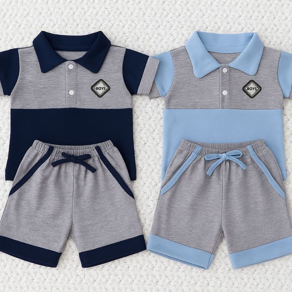 Kit 4 pçs Conjunto bebê Menino Mauricinho com 2 camiseta polo e 2 shorts RN 6 meses