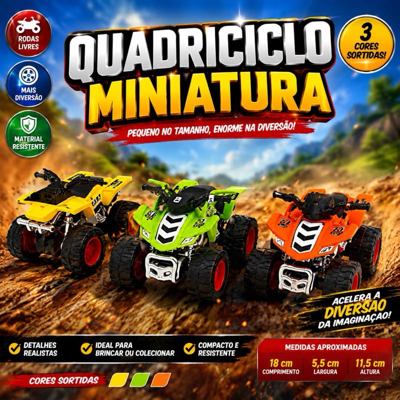 Mini Quadriciclo de Ferro com Fricção Miniatura Brinquedo Infantil 3 Cores 8,5cm