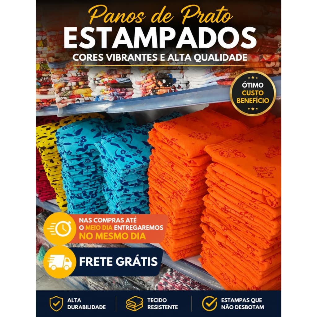 Panos De Prato estampado colorido Kit de 10 unidades a Pronta Entrega Com Binha 60x35