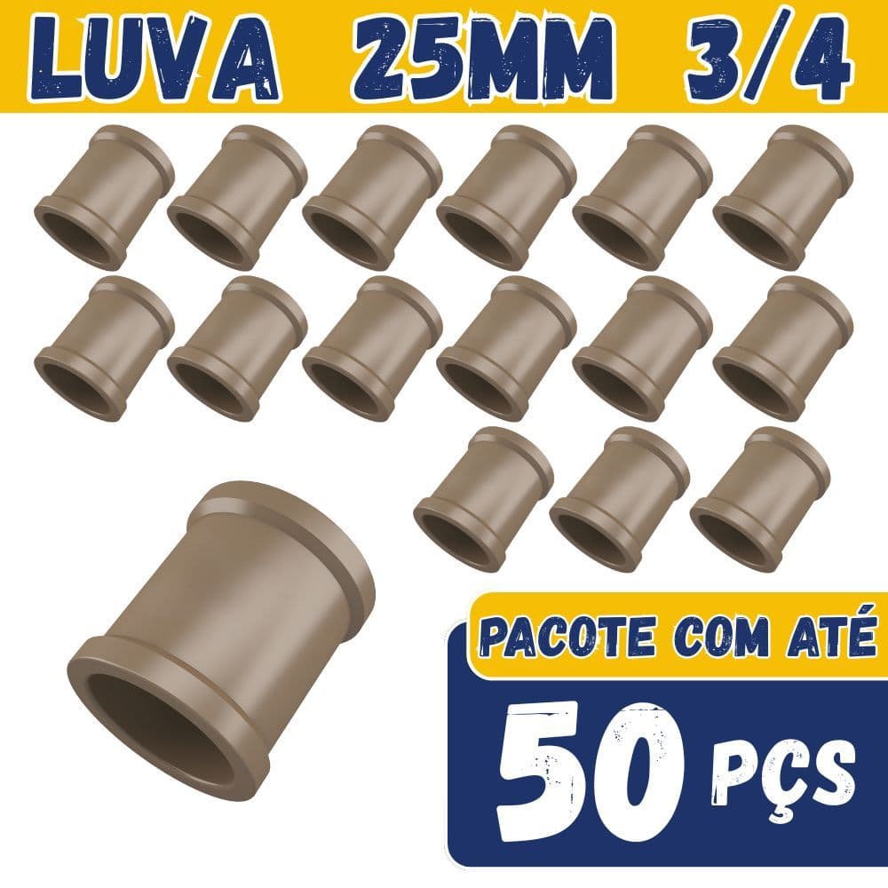Kit Luva Emenda 25mm 3/4 Tubo Marrom Conexão Hidráulica 25mm Soldavel 10, 25 e 50 Peças