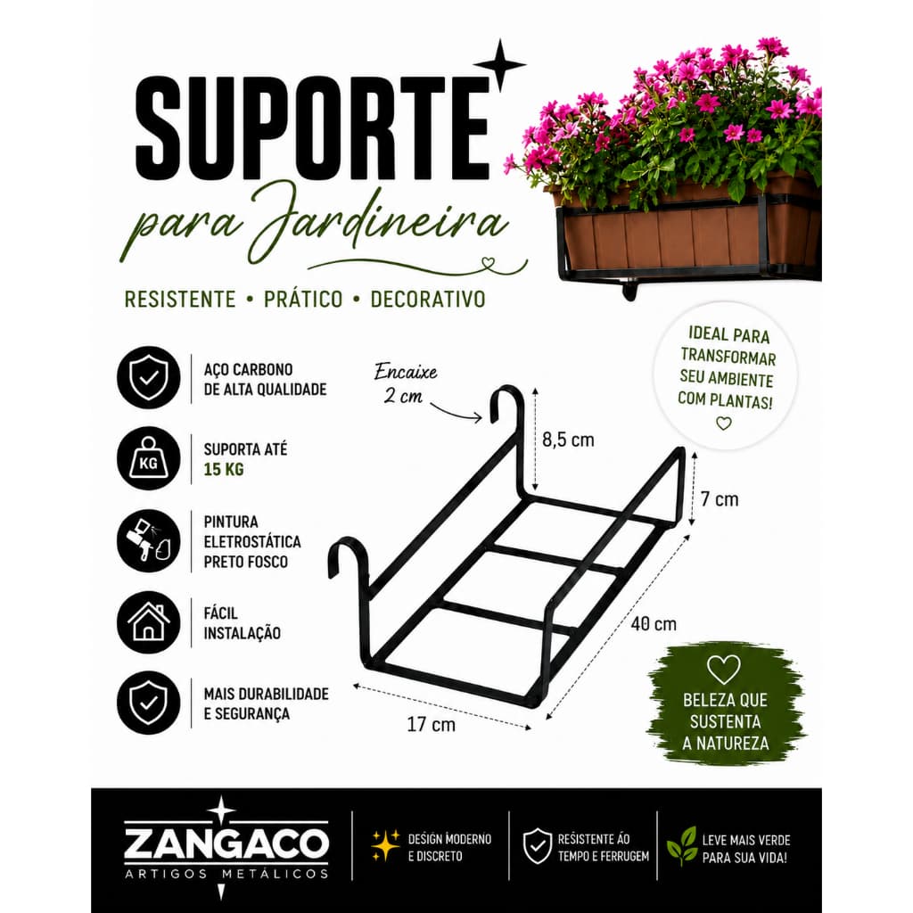 Suporte Jardineira Para Vaso De Plantas Ferro Preto Pallet Treliça Jardim Suspenso 40 CM