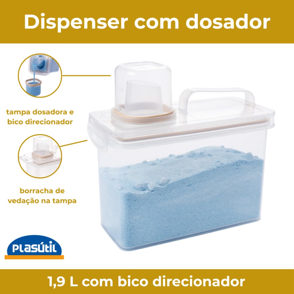 Dispenser Porta Sabão Amaciante Grãos c/ Dosador Lavanderia 1,9L Plasútil