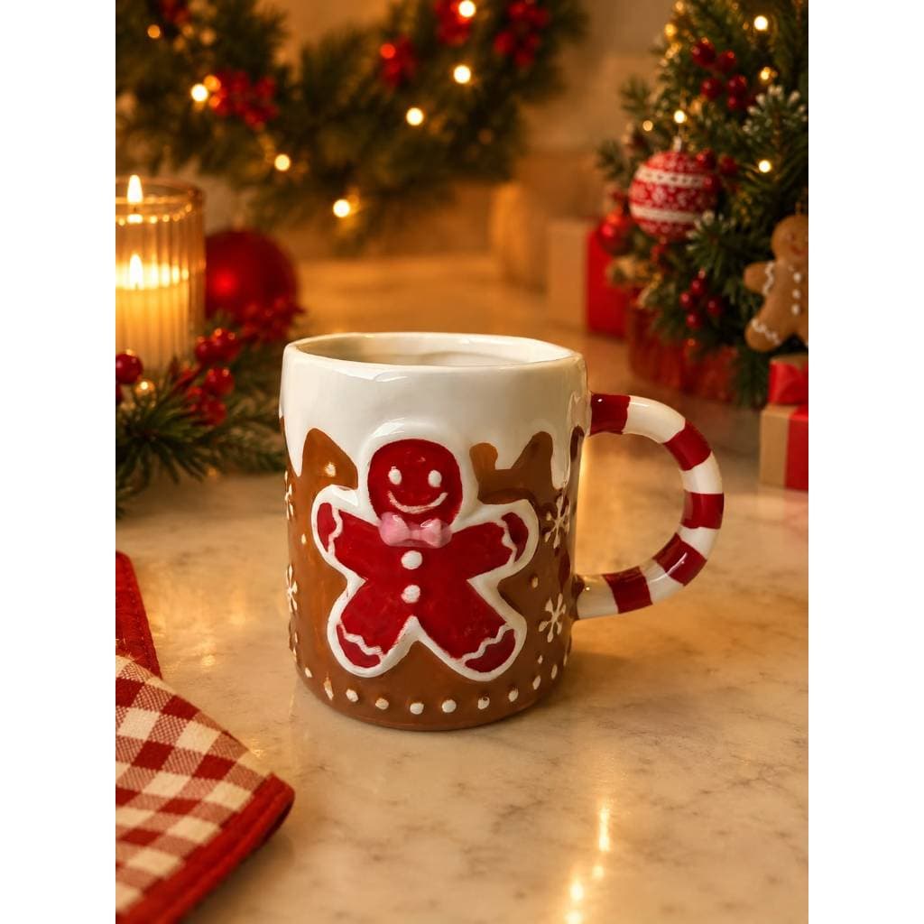 Caneca De Porcelana Xícara de Natal 350ml Biscoito de Natal Gingerbread
